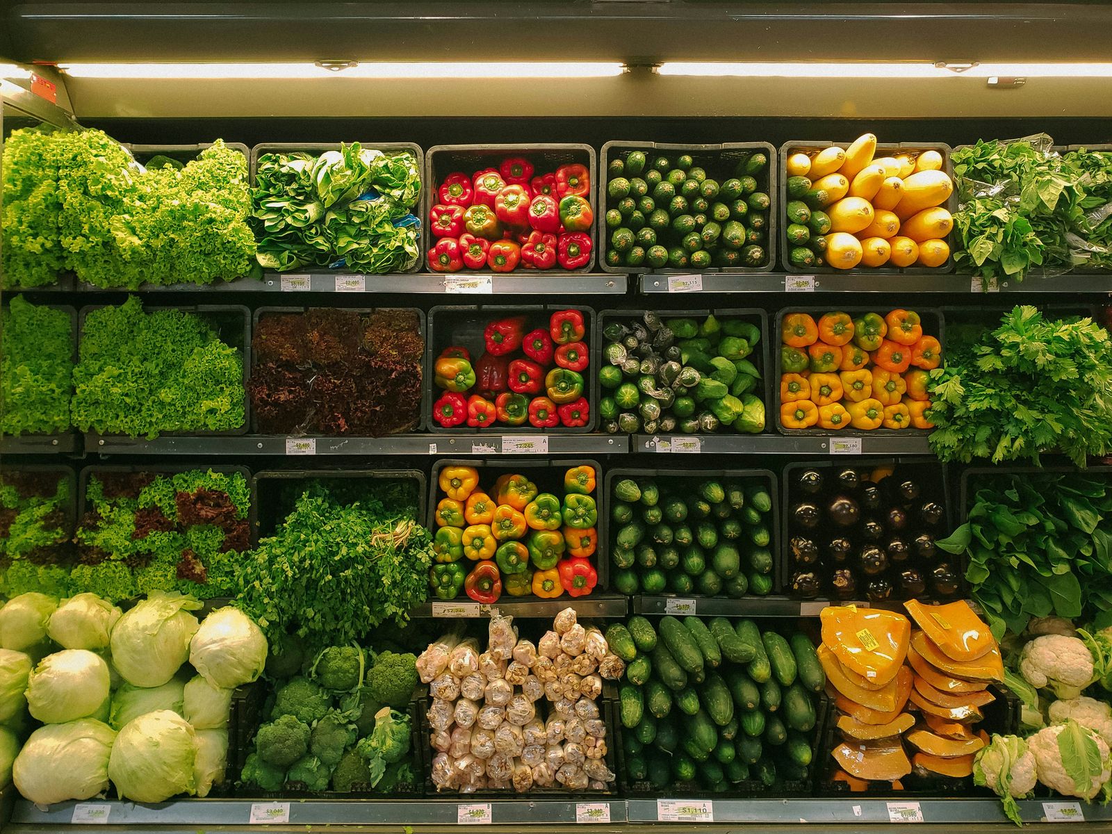 A selection of vegetables in a grocery market